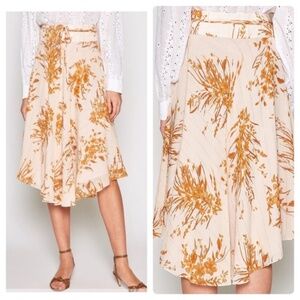 JOIE Arvina Silk Asymmetrical Peach Cream Metallic Floral Print Midi Skirt SZ 8